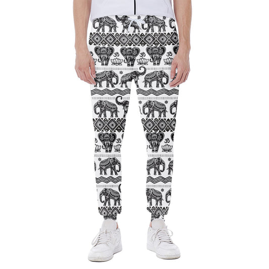 White And Black Indian Elephant Print Scuba Joggers