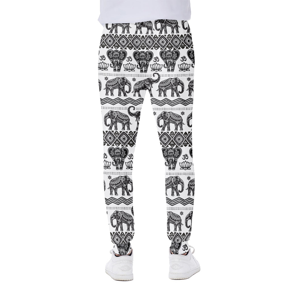 White And Black Indian Elephant Print Scuba Joggers