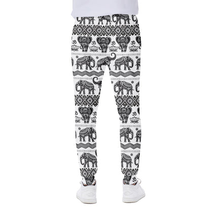 White And Black Indian Elephant Print Scuba Joggers