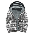 White And Black Indian Elephant Print Sherpa Lined Zip Up Hoodie