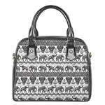 White And Black Indian Elephant Print Shoulder Handbag