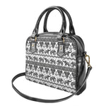 White And Black Indian Elephant Print Shoulder Handbag