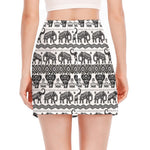 White And Black Indian Elephant Print Side Slit Mini Skirt