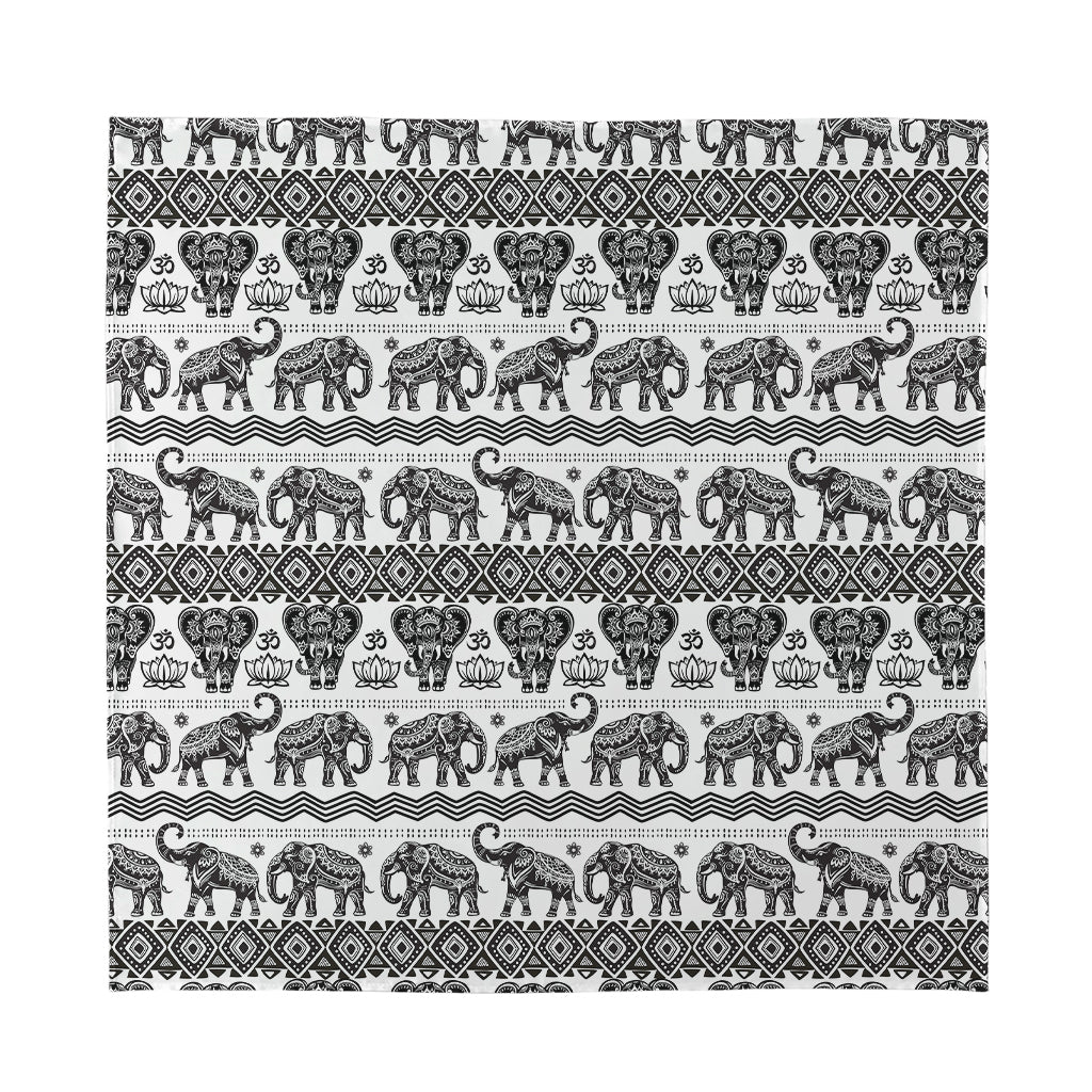 White And Black Indian Elephant Print Silk Bandana