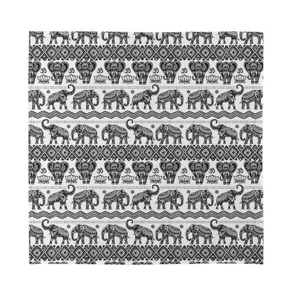 White And Black Indian Elephant Print Silk Bandana