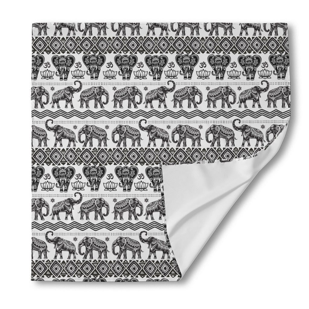 White And Black Indian Elephant Print Silk Bandana