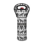 White And Black Indian Elephant Print Single Neoprene Wine Tote