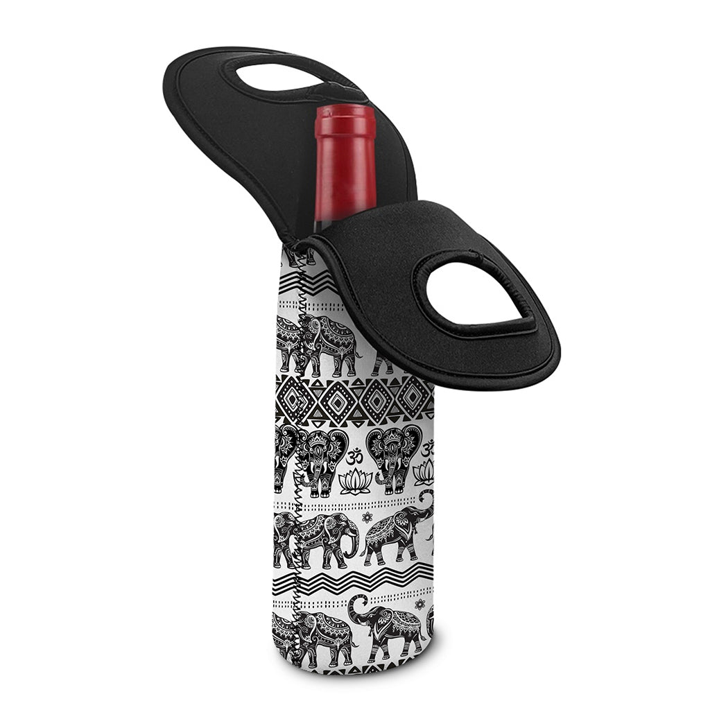 White And Black Indian Elephant Print Single Neoprene Wine Tote