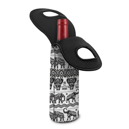 White And Black Indian Elephant Print Single Neoprene Wine Tote