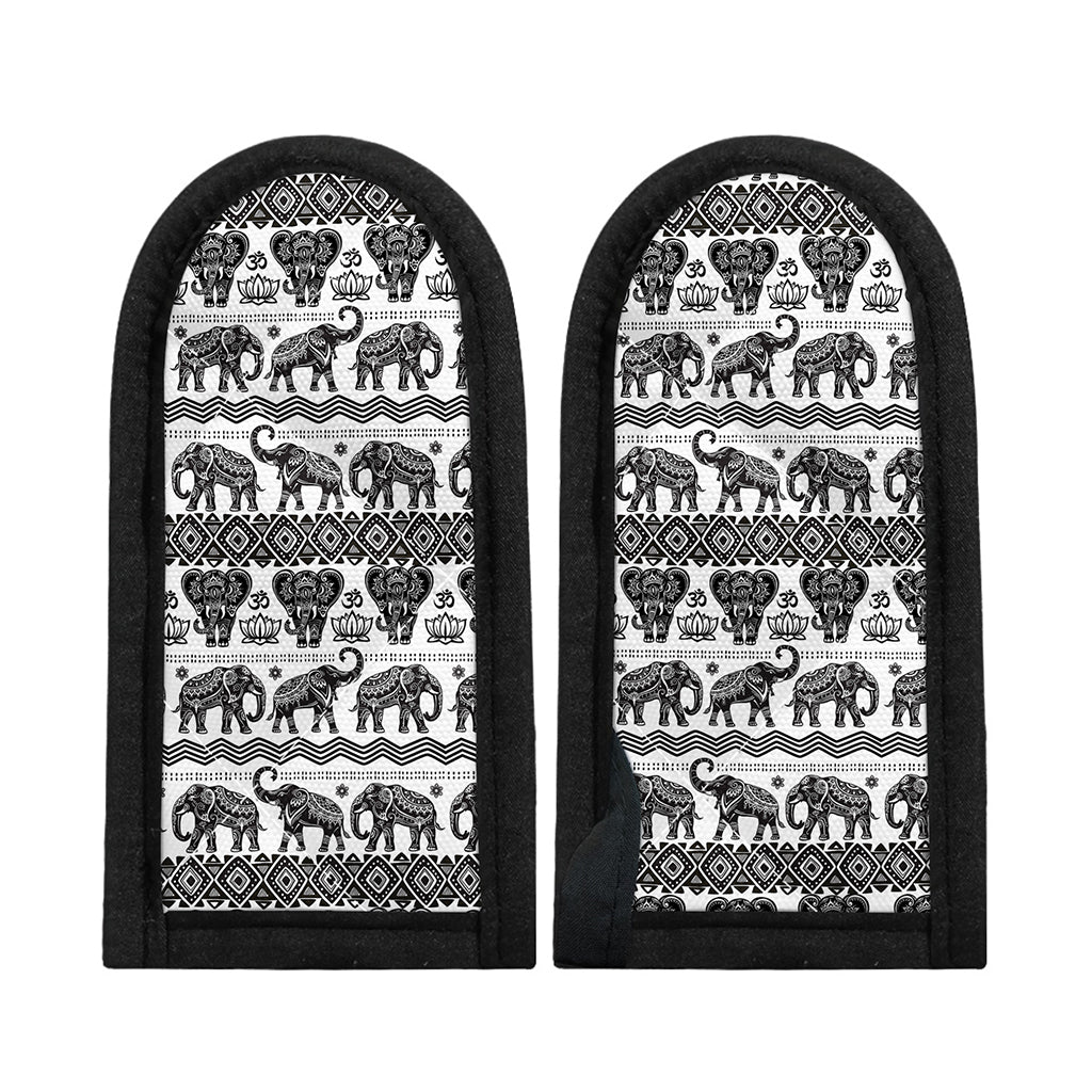 White And Black Indian Elephant Print Skillet Handle Cover