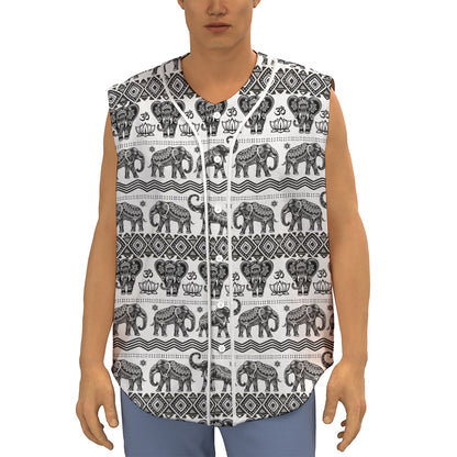 White And Black Indian Elephant Print Sleeveless Baseball Jersey
