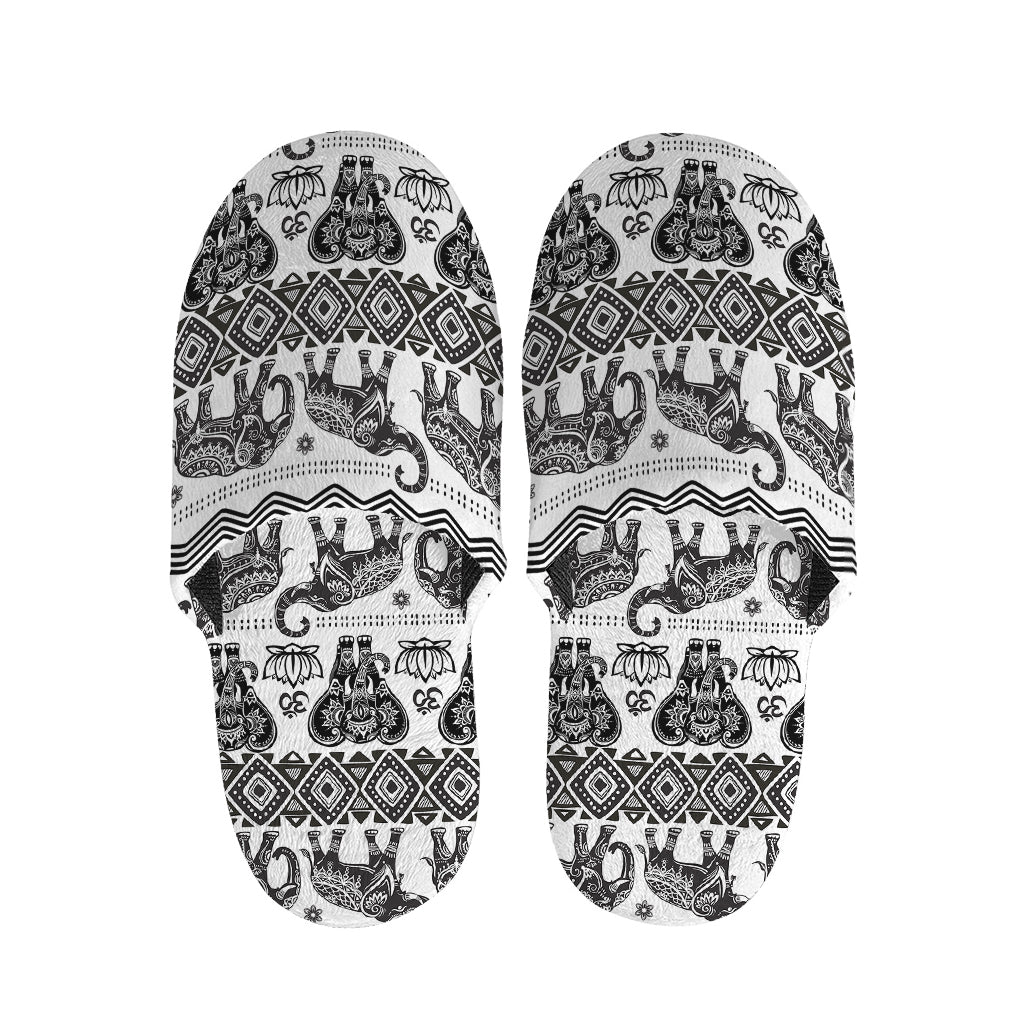 White And Black Indian Elephant Print Slippers