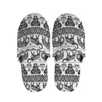 White And Black Indian Elephant Print Slippers