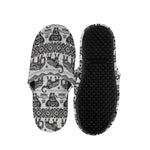 White And Black Indian Elephant Print Slippers