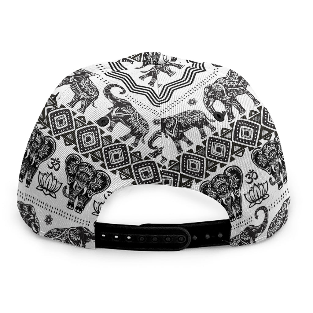 White And Black Indian Elephant Print Snapback Cap