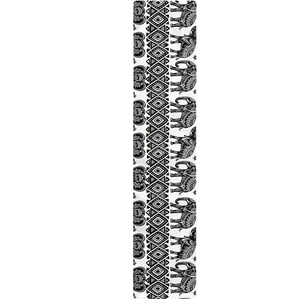 White And Black Indian Elephant Print Table Runner