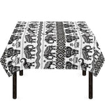 White And Black Indian Elephant Print Tablecloth