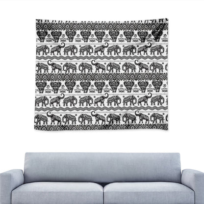White And Black Indian Elephant Print Tapestry
