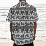 White And Black Indian Elephant Print Textured Short Sleeve Shirt