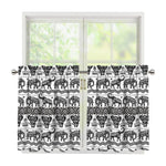 White And Black Indian Elephant Print Tier Curtains