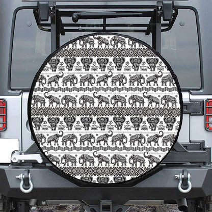 White And Black Indian Elephant Print Tire Cover