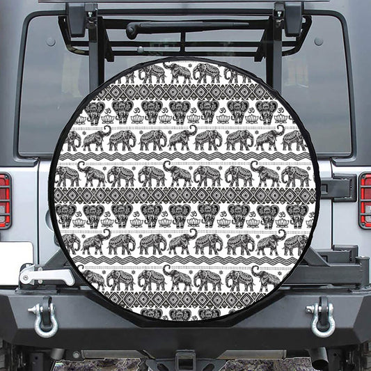 White And Black Indian Elephant Print Tire Cover