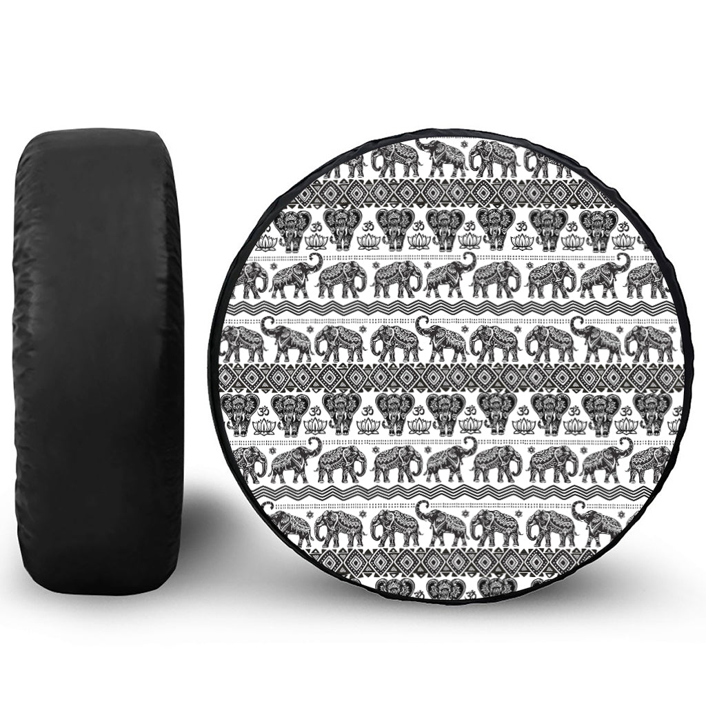 White And Black Indian Elephant Print Tire Cover