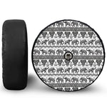 White And Black Indian Elephant Print Tire Cover With Camera Hole