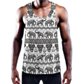 White And Black Indian Elephant Print Men's Workout Tank Top