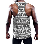 White And Black Indian Elephant Print Training Tank Top