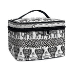 White And Black Indian Elephant Print Travel Makeup Bag