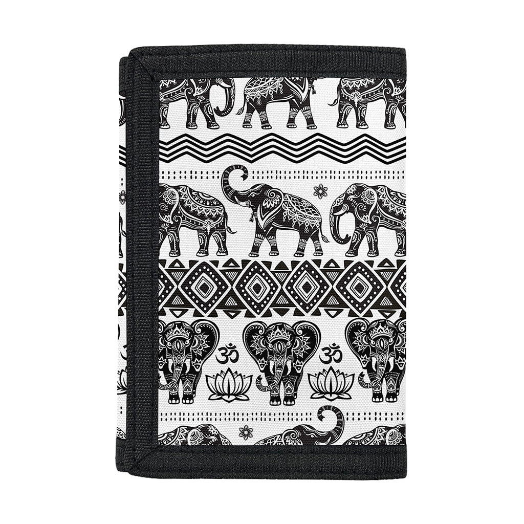 White And Black Indian Elephant Print Trifold Wallet