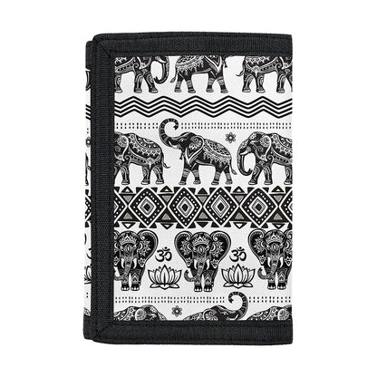 White And Black Indian Elephant Print Trifold Wallet