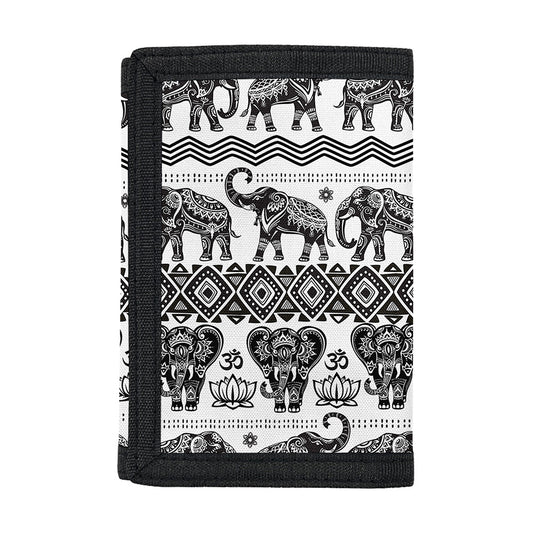 White And Black Indian Elephant Print Trifold Wallet