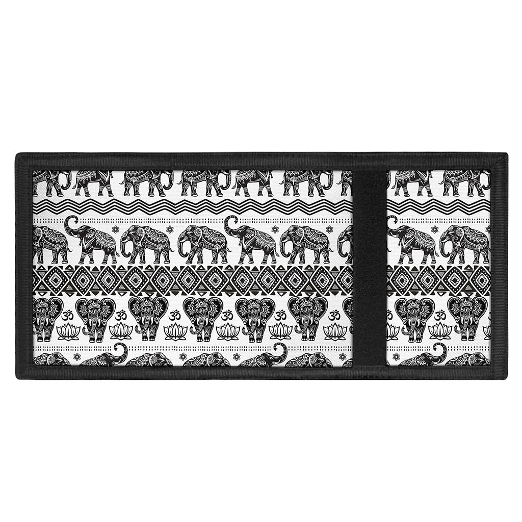 White And Black Indian Elephant Print Trifold Wallet