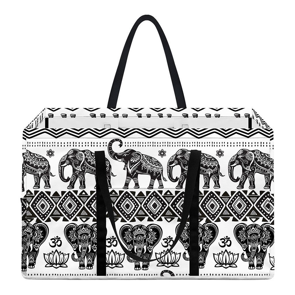 White And Black Indian Elephant Print Utility Tote Bag
