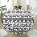 White And Black Indian Elephant Print Waterproof Round Tablecloth