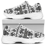 White And Black Indian Elephant Print White Chunky Shoes