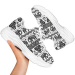 White And Black Indian Elephant Print White Chunky Shoes