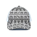 White And Black Indian Elephant Print White Mesh Trucker Hat