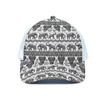 White And Black Indian Elephant Print White Mesh Trucker Cap