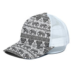 White And Black Indian Elephant Print White Mesh Trucker Cap