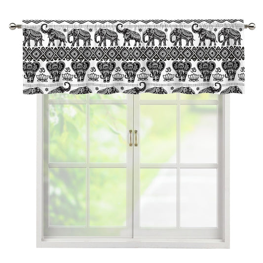 White And Black Indian Elephant Print Window Valance