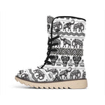 White And Black Indian Elephant Print Winter Boots