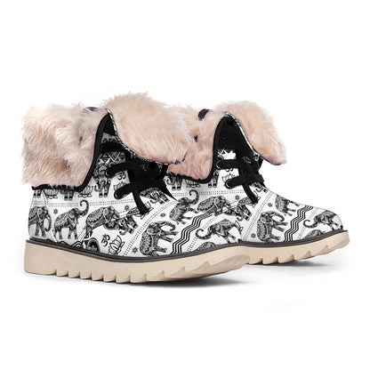 White And Black Indian Elephant Print Winter Boots