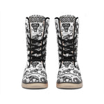 White And Black Indian Elephant Print Winter Boots