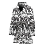 White And Black Indian Elephant Print Women's Bathrobe