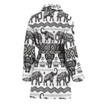 White And Black Indian Elephant Print Women's Bathrobe