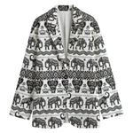 White And Black Indian Elephant Print Women's Blazer
