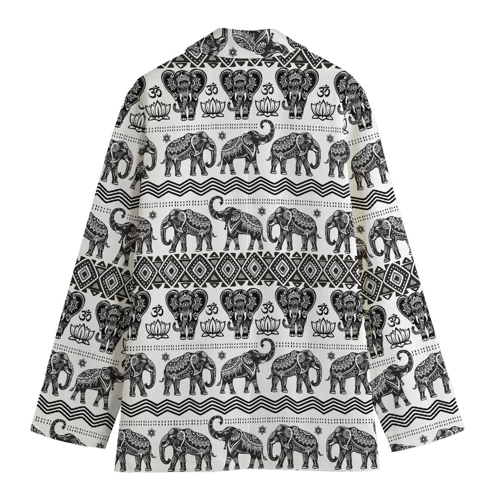 White And Black Indian Elephant Print Women's Blazer